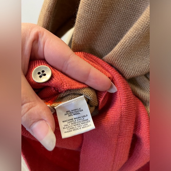 ann taylor LOFT women’s half sleeve camel brown and orange side button sweater - Picture 3 of 4